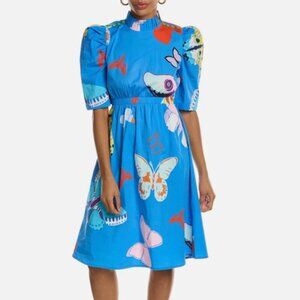 Sheridan French Everly Butterfly Print Dress In Blue